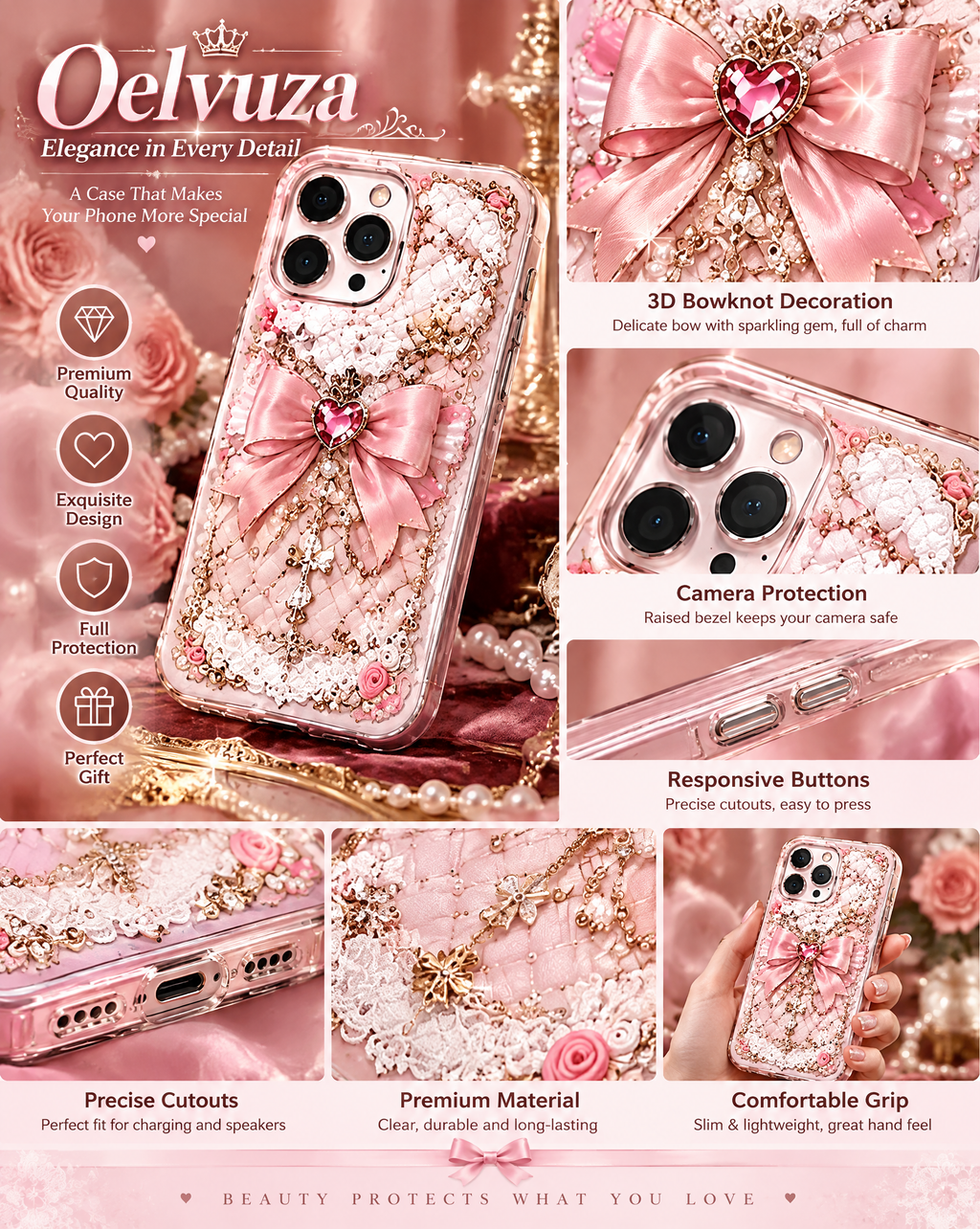 Pink Pearl Bow Rose iPhone Case