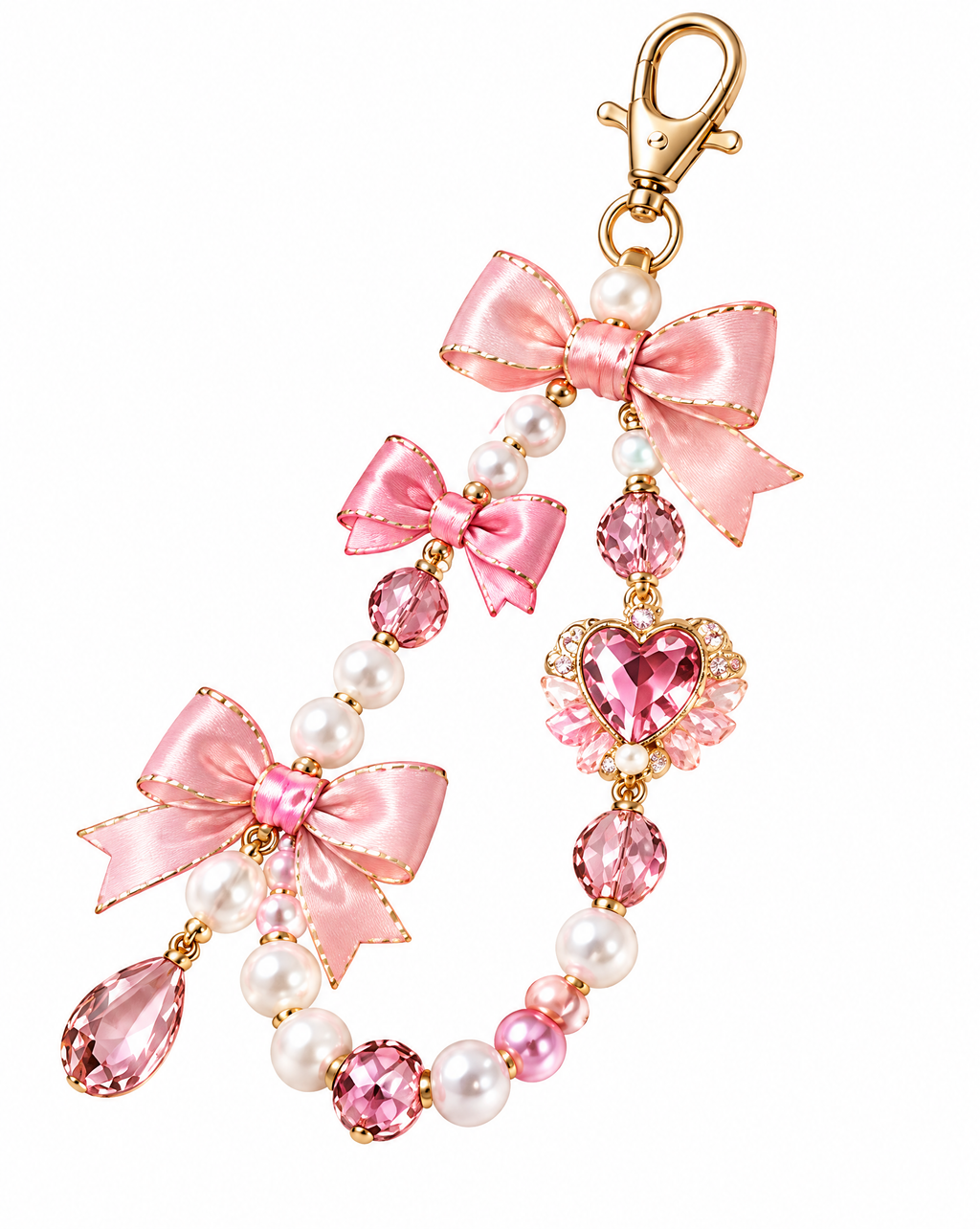 Crystal Bow Heart Phone Strap