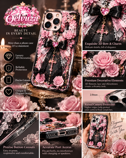 Black Rose Gothic Bow iPhone Case