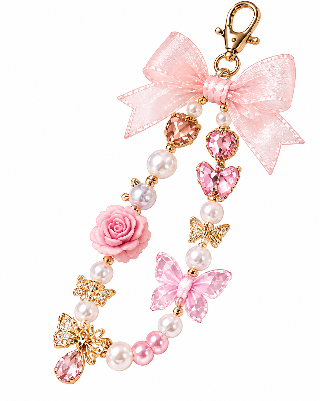 Butterfly Rose Crystal Phone Charm