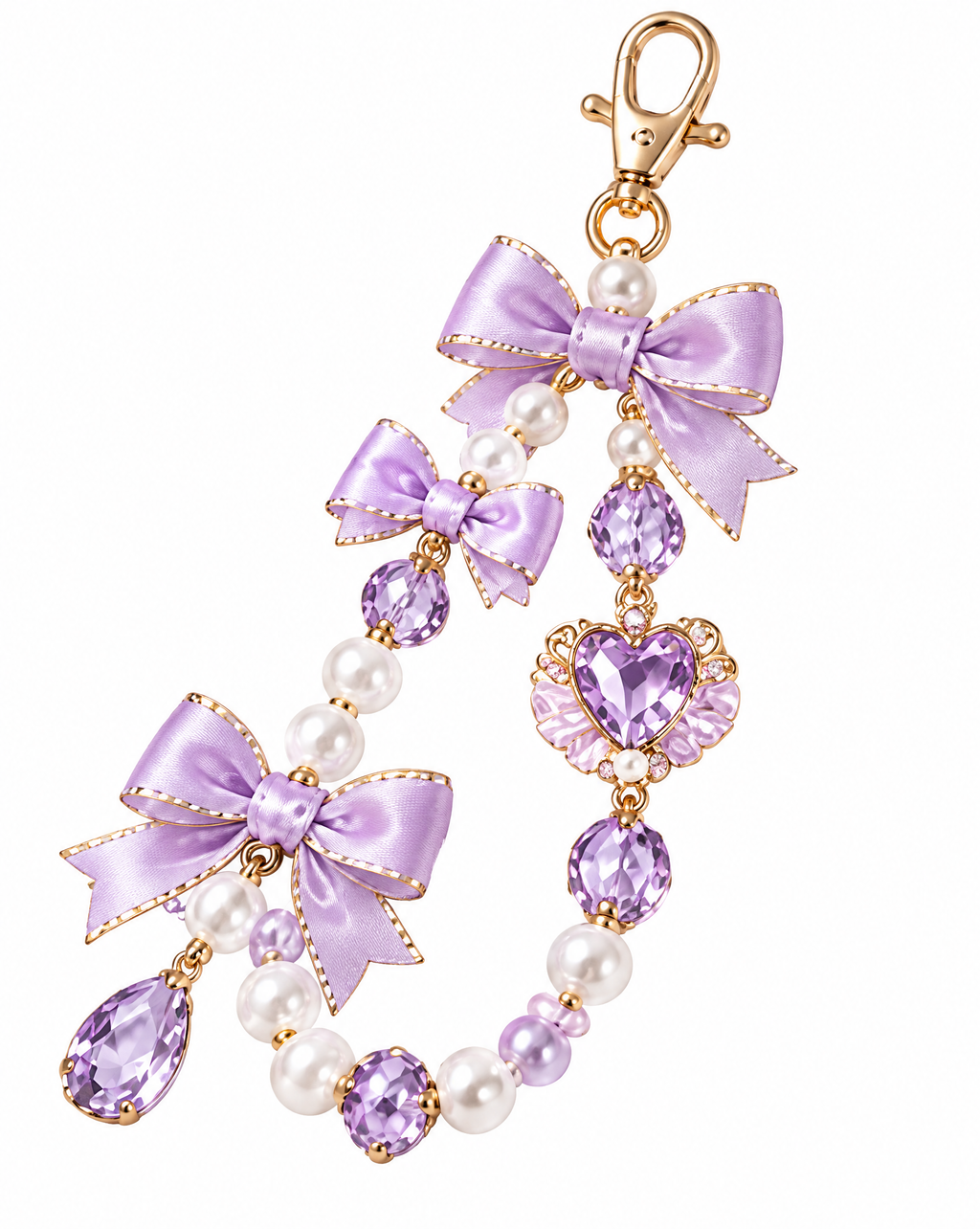 Crystal Bow Heart Phone Strap