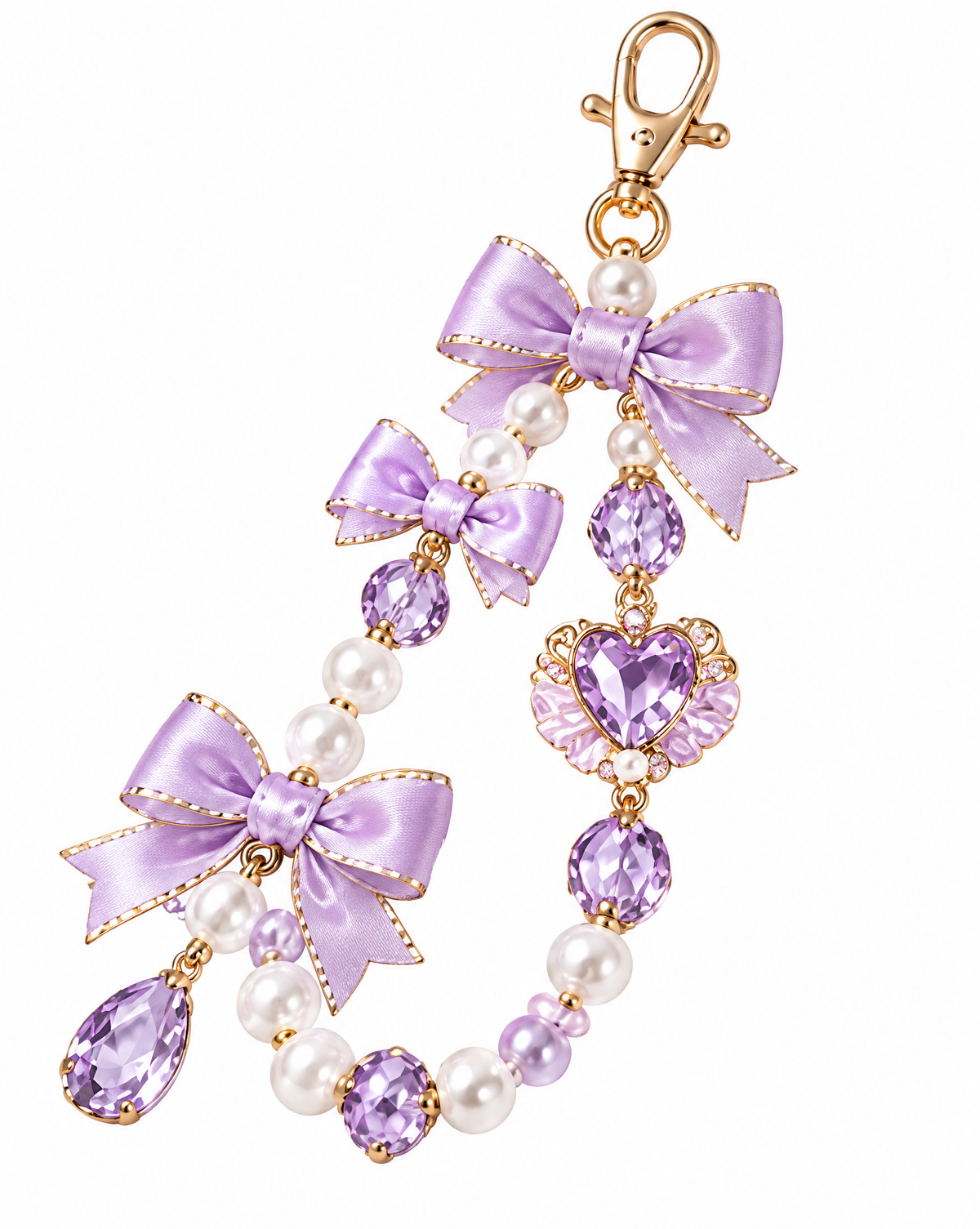 Crystal Bow Heart Phone Strap