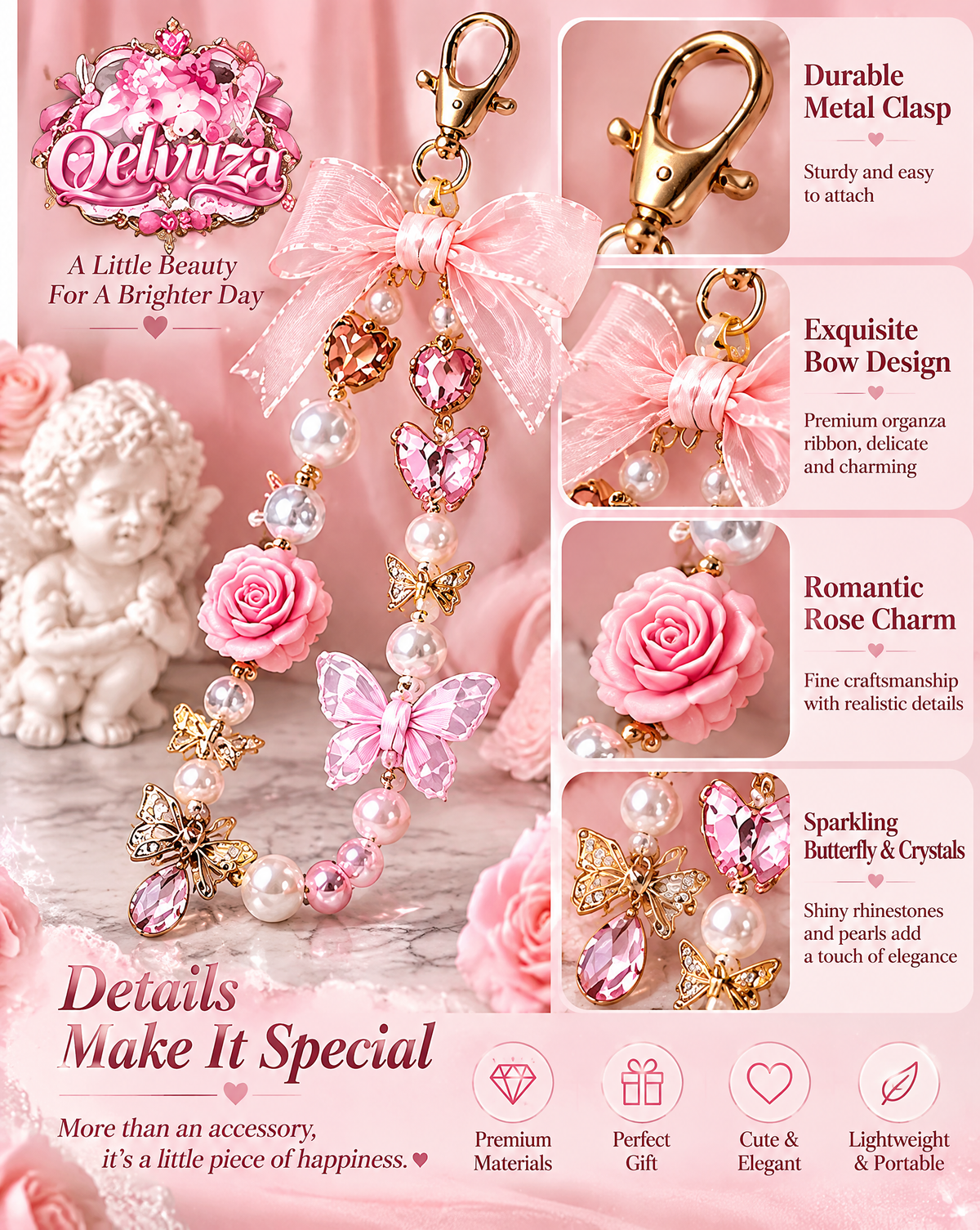 Butterfly Rose Crystal Phone Charm