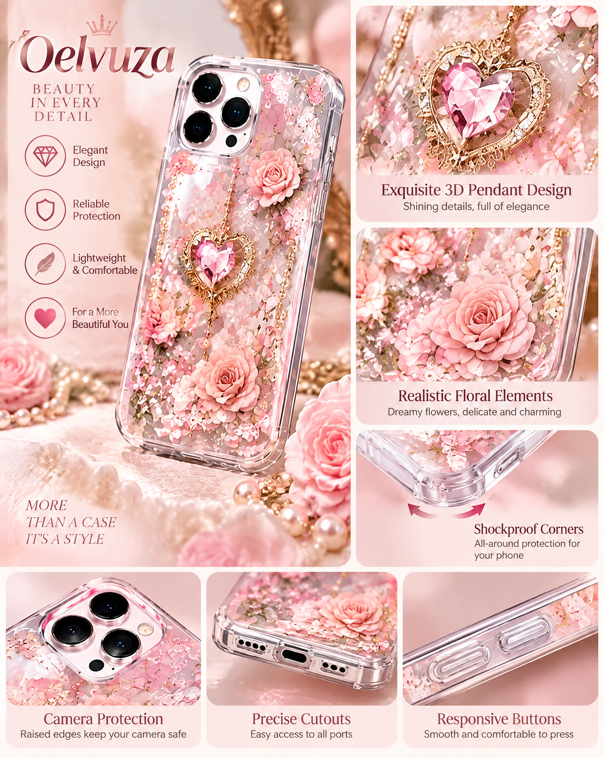 Pink Floral Pearl Chain iPhone Case