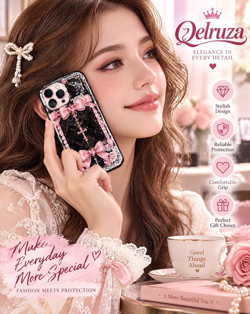 Black Pink Gothic Heart iPhone Case