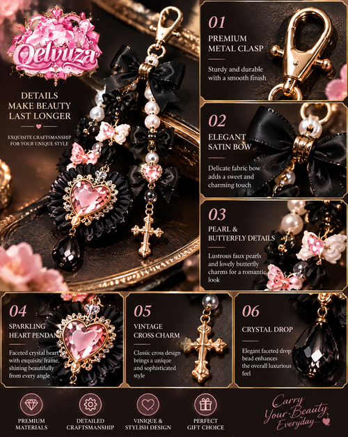 Black Gothic Pearl Heart Strap