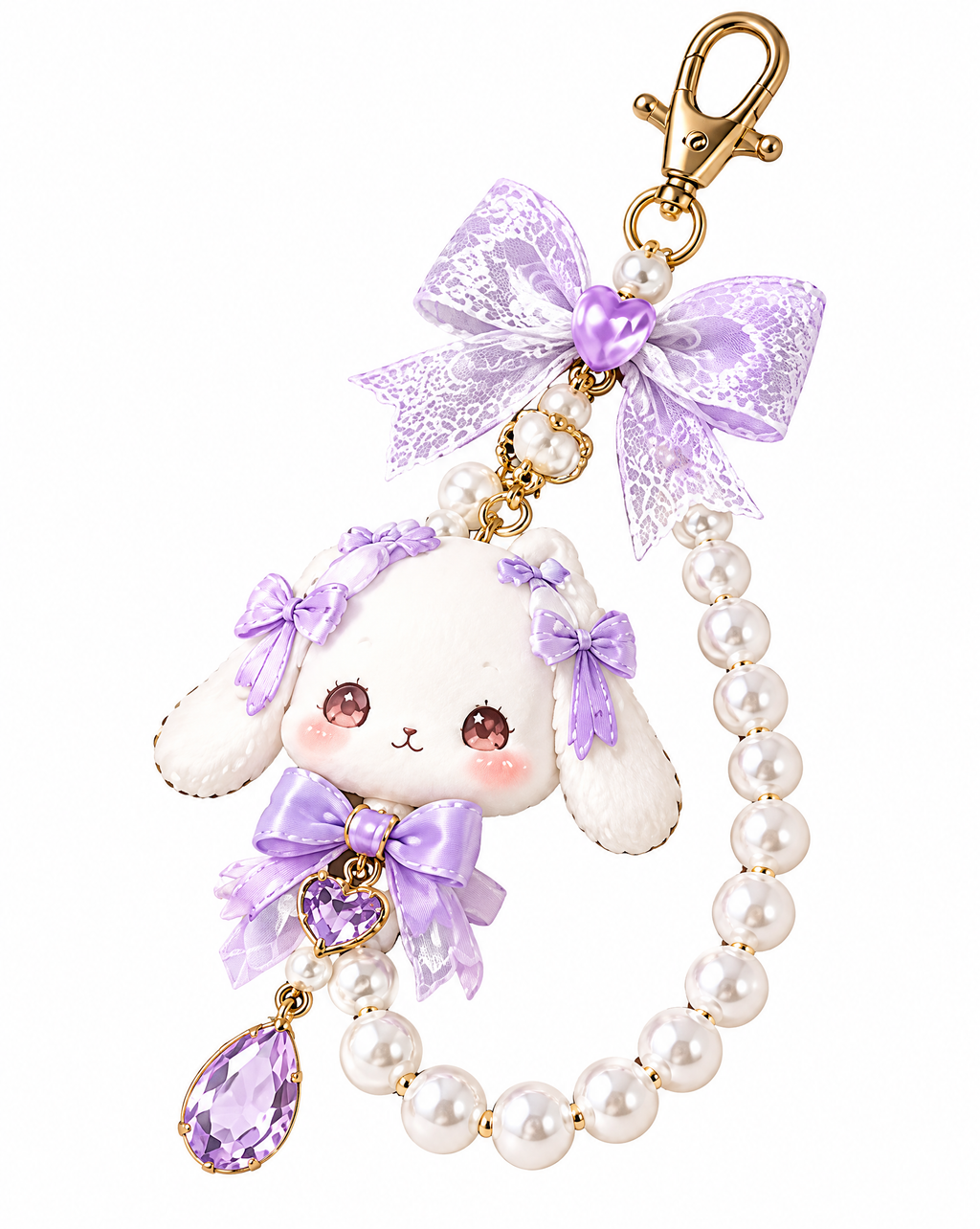 Bunny Lace Pearl Phone Charm