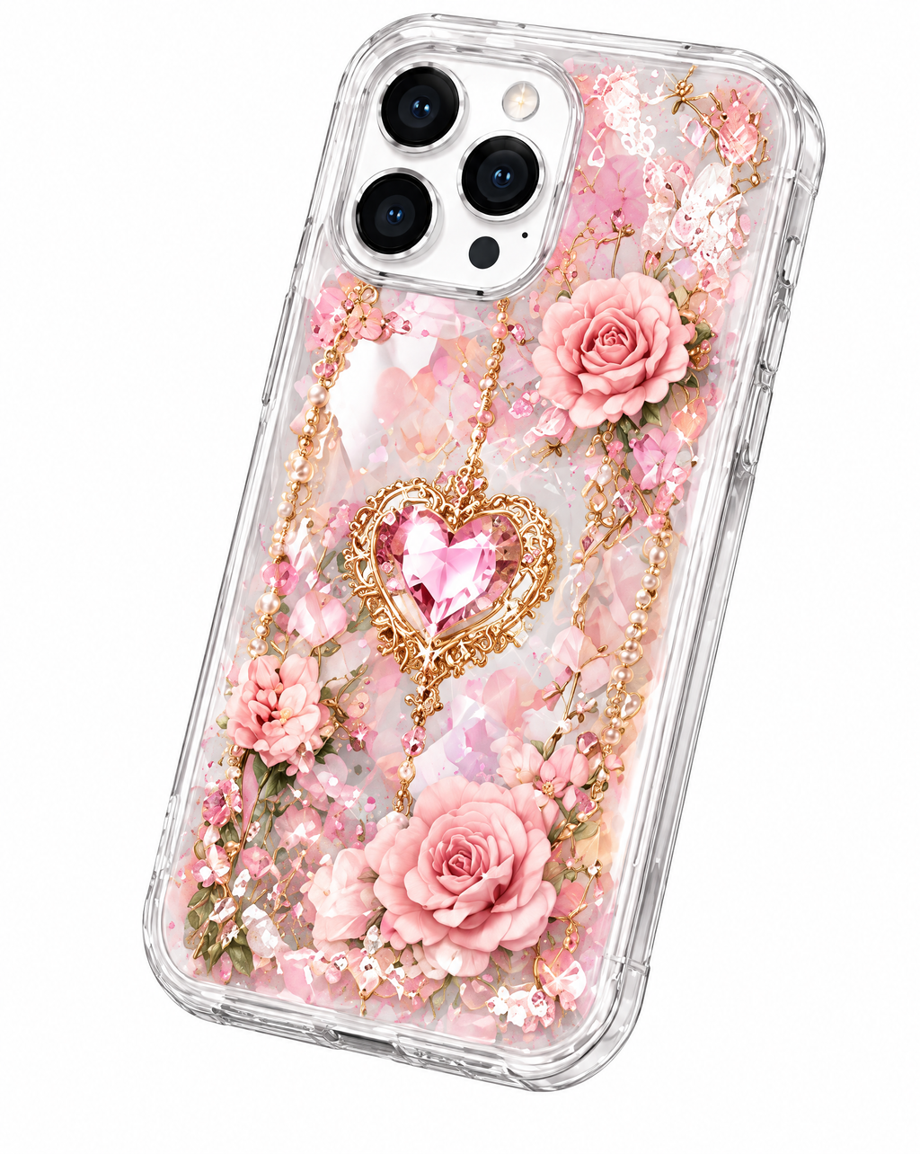 Pink Floral Pearl Chain iPhone Case