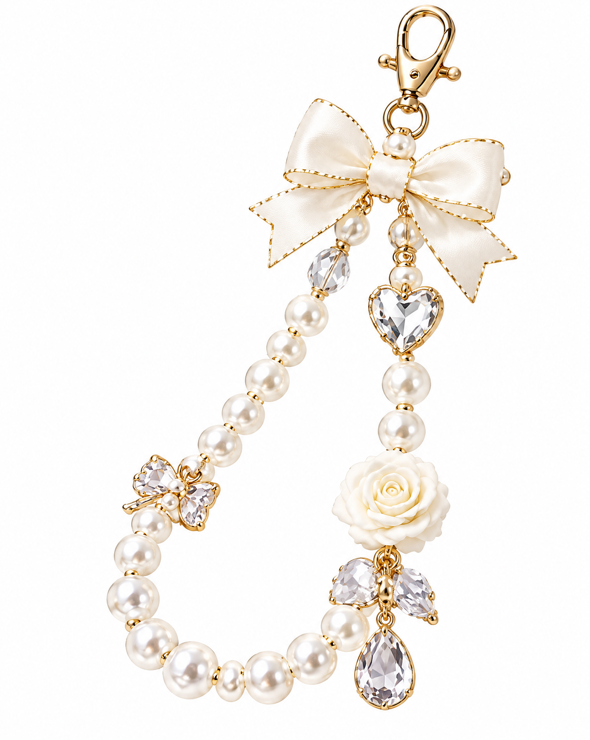 Pink Rose Pearl Phone Charm