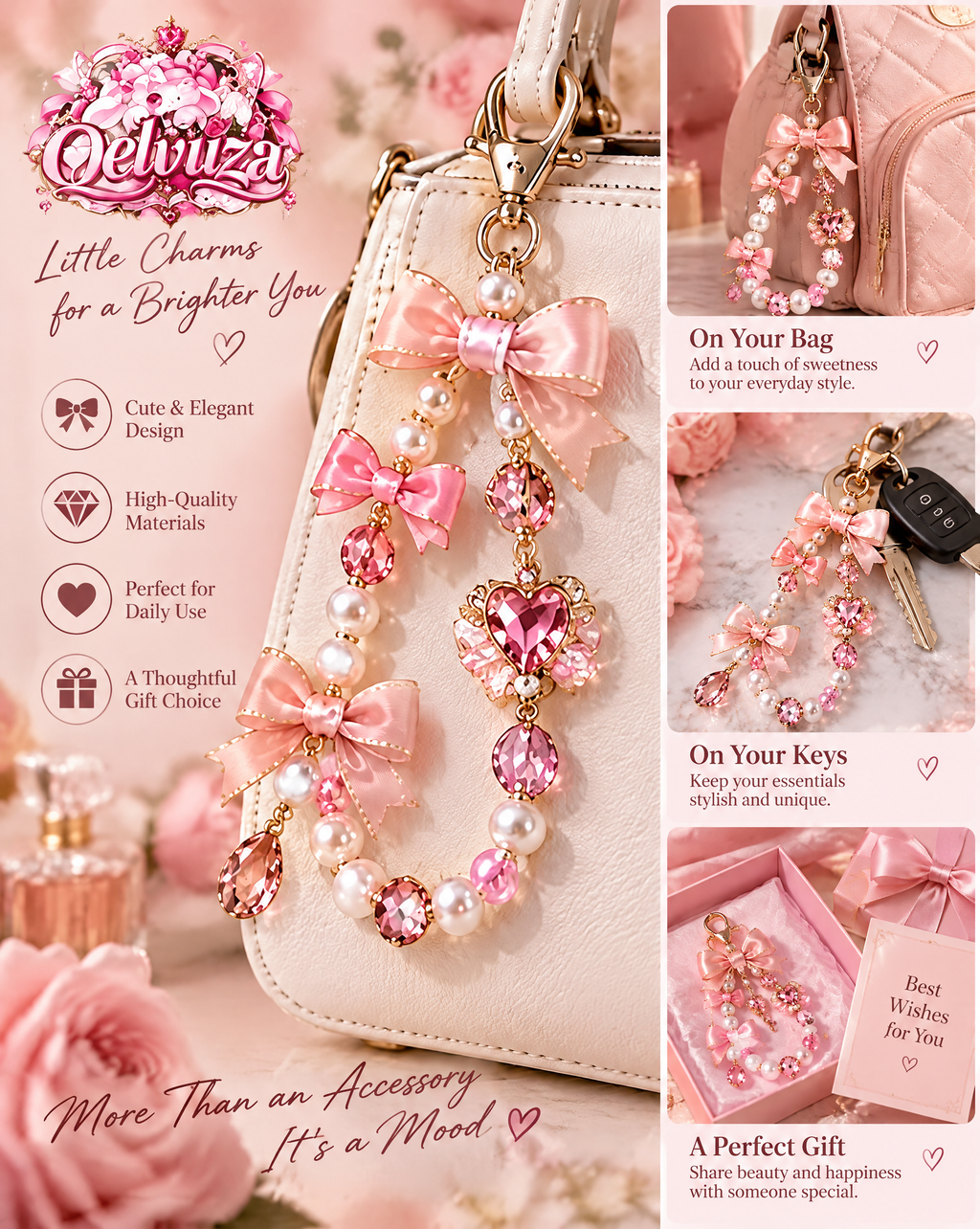 Crystal Bow Heart Phone Strap