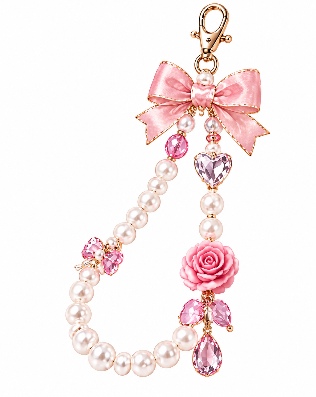 Pink Rose Pearl Phone Charm
