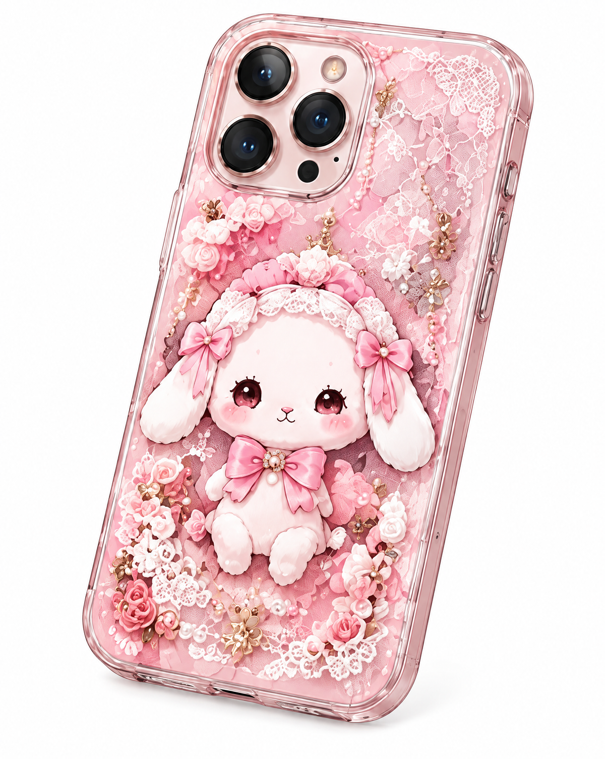 Pink Bunny Heart Crystal iPhone Case