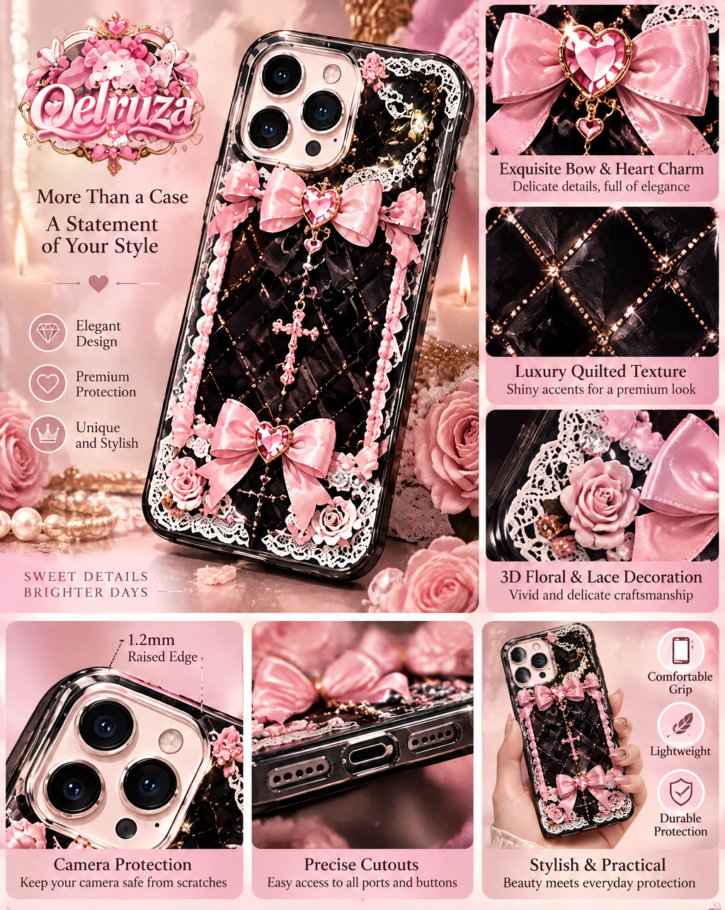 Black Pink Gothic Heart iPhone Case