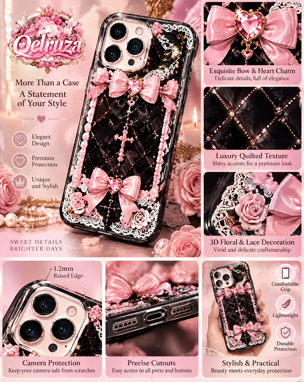 Black Pink Gothic Heart iPhone Case