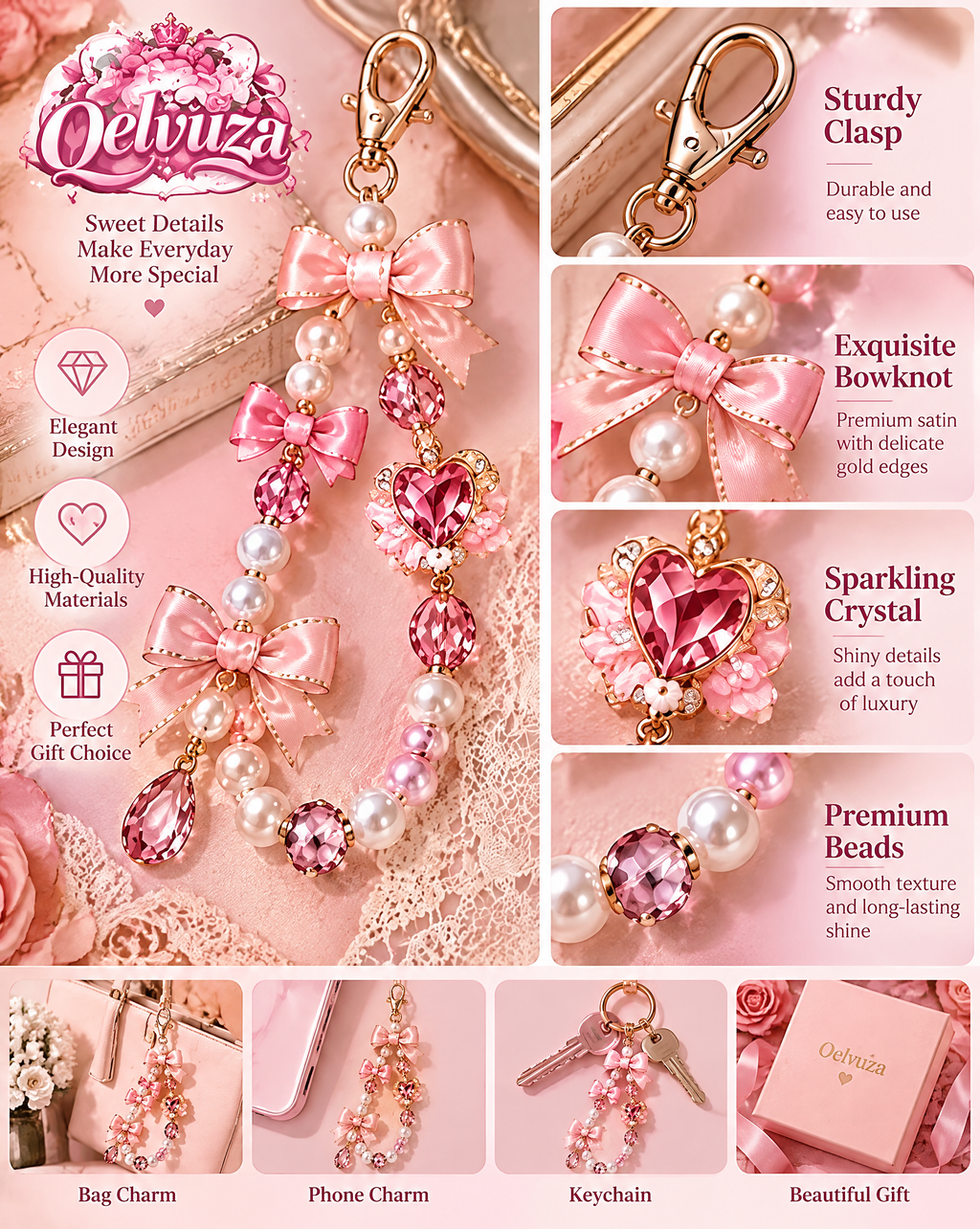 Crystal Bow Heart Phone Strap