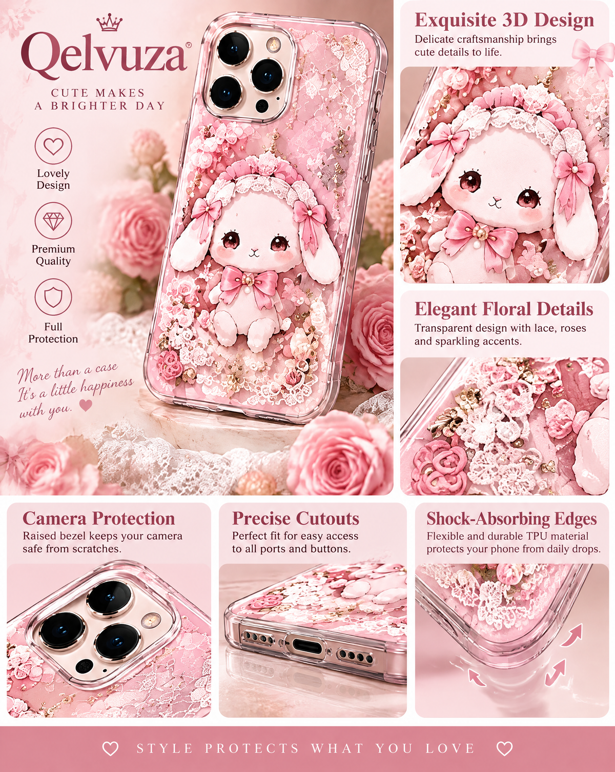Pink Bunny Heart Crystal iPhone Case