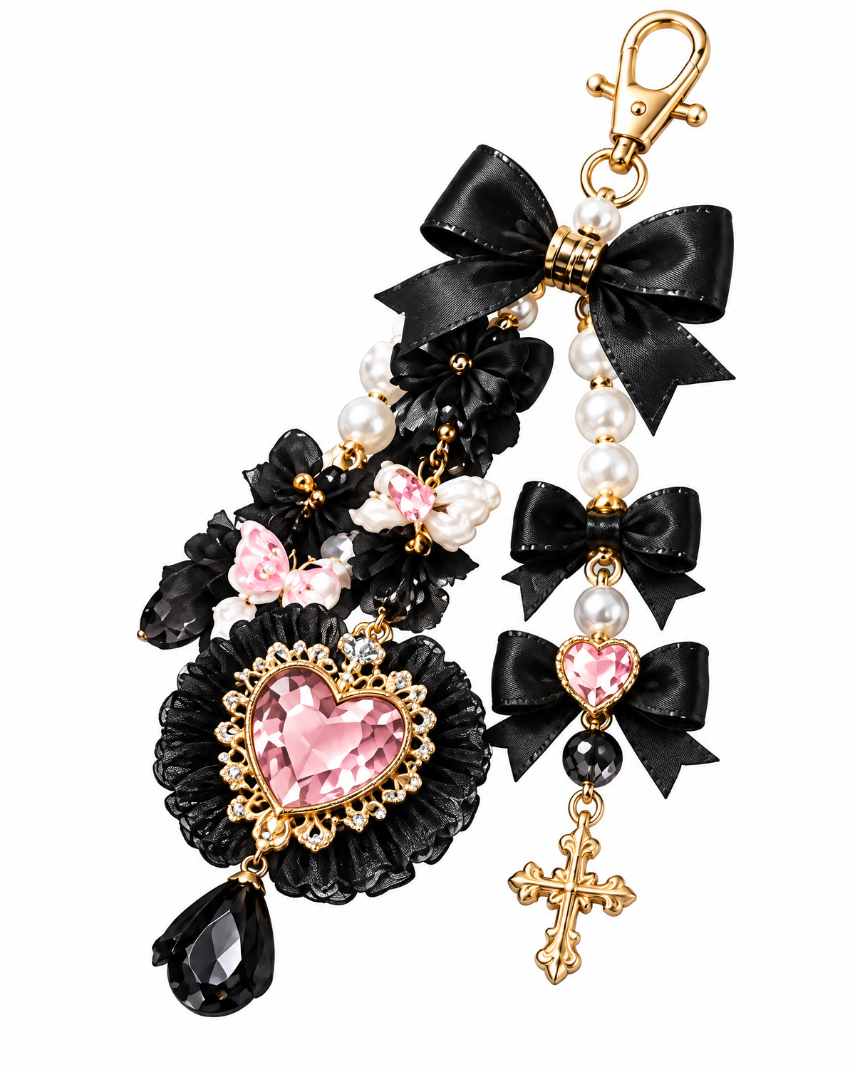 Black Gothic Pearl Heart Strap