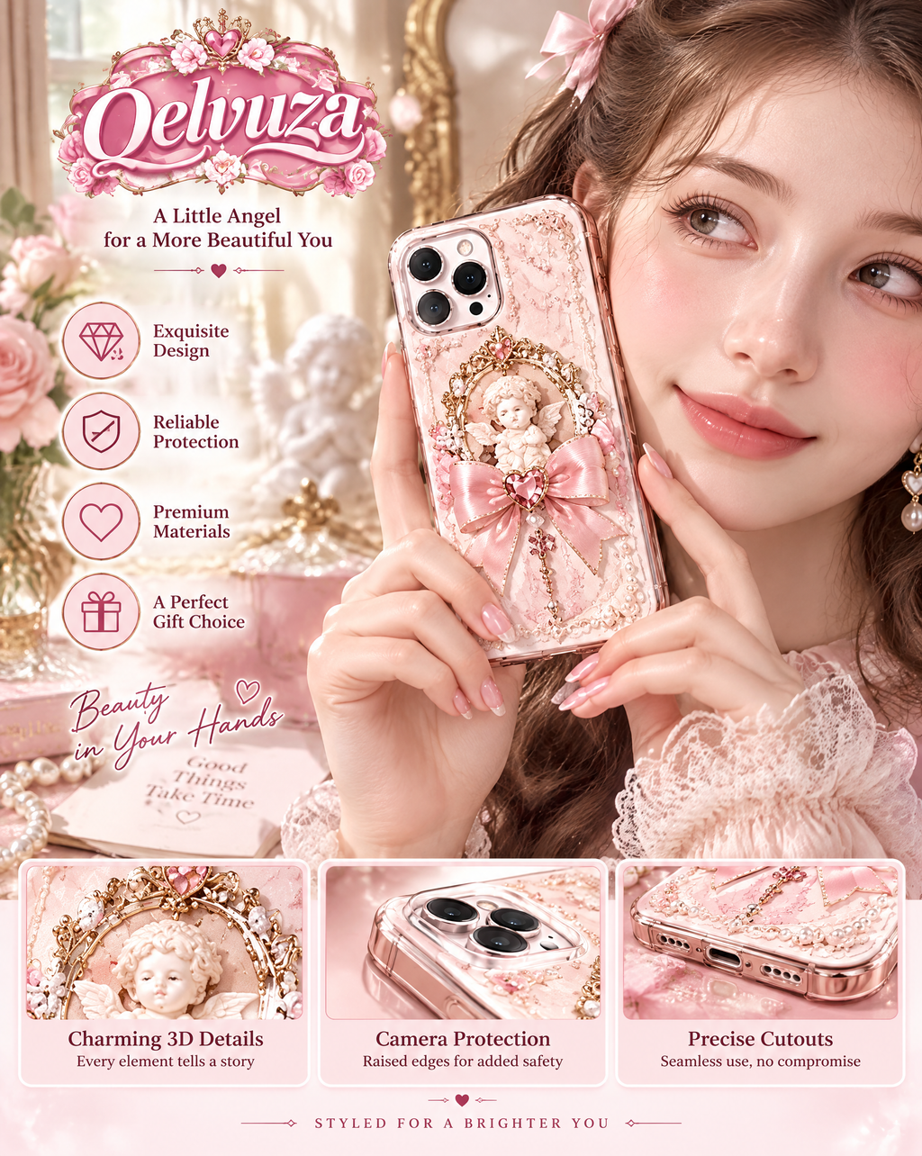 Elegant Angel Rose Pearl iPhone Case
