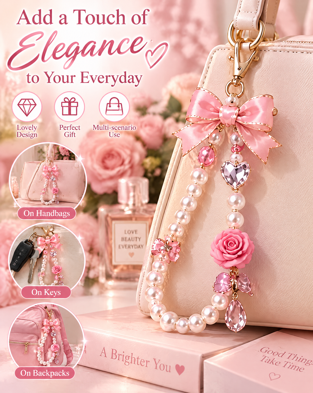Pink Rose Pearl Phone Charm