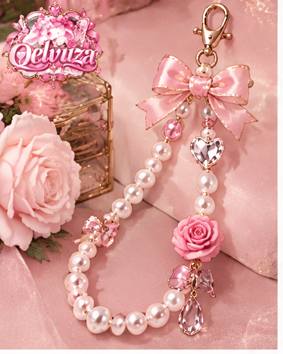 Pink Rose Pearl Phone Charm