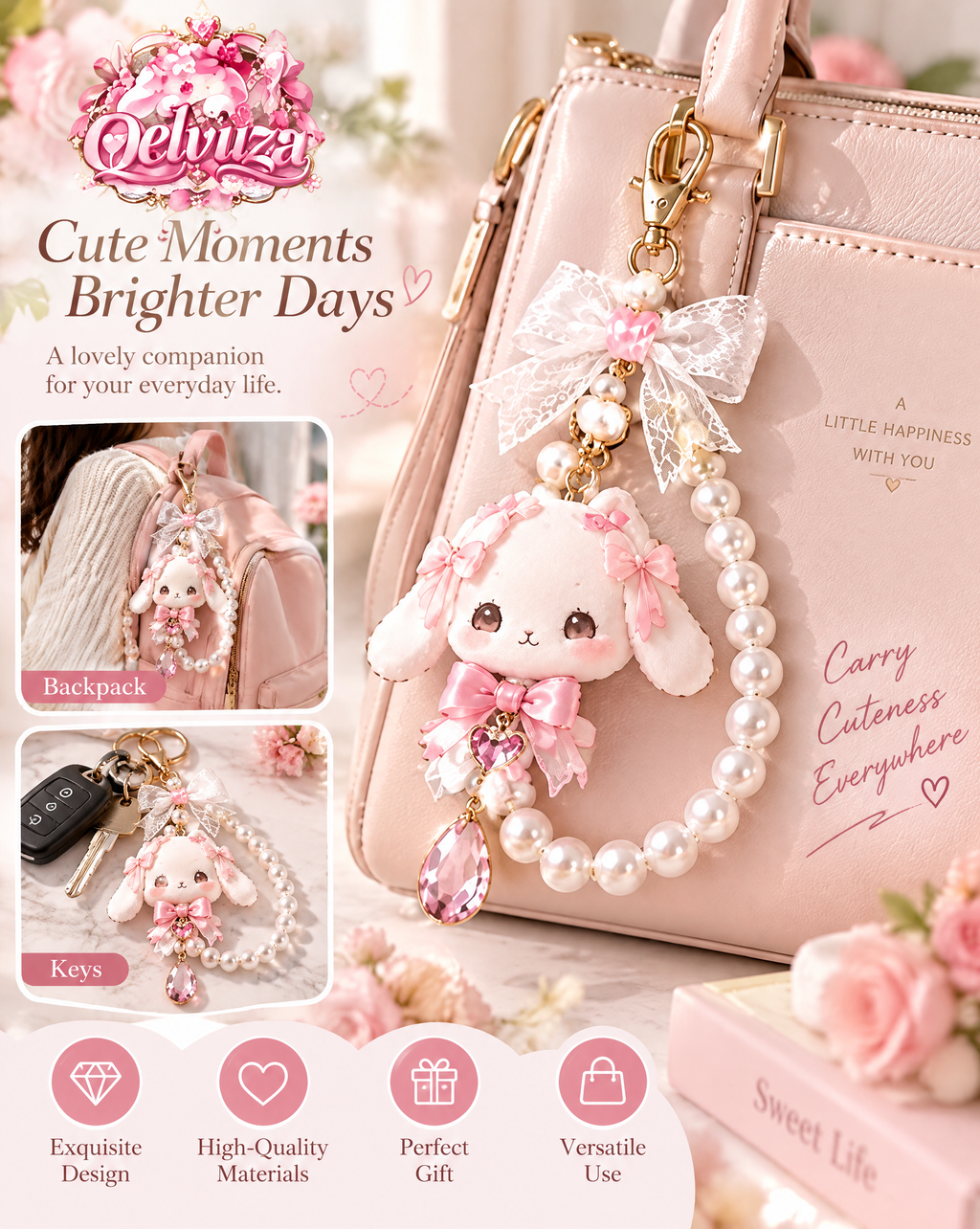 Bunny Lace Pearl Phone Charm