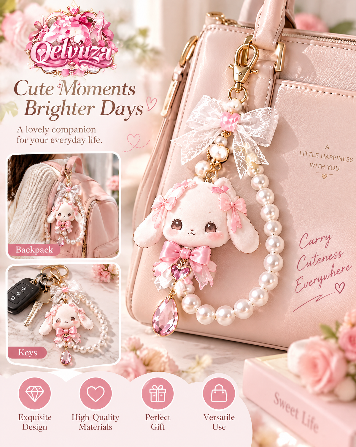 Bunny Lace Pearl Phone Charm