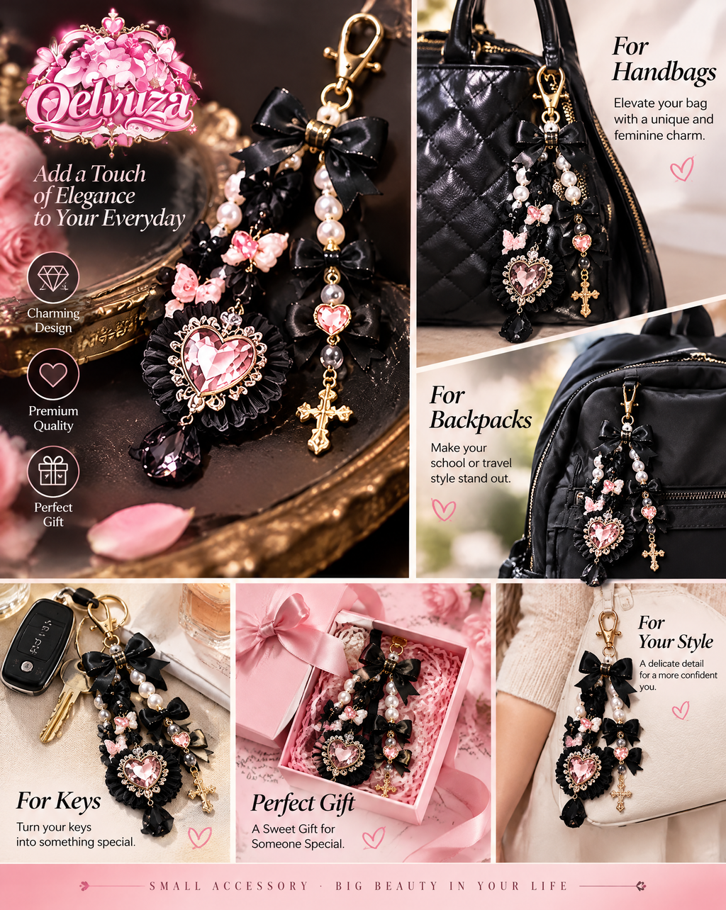 Black Gothic Pearl Heart Strap