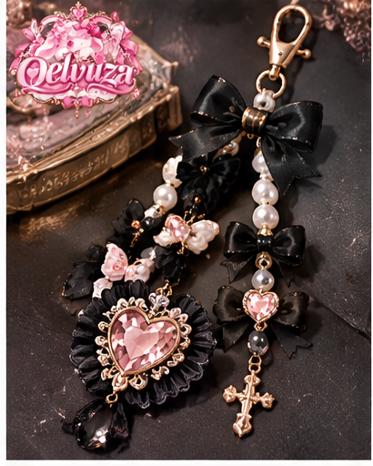 Black Gothic Pearl Heart Strap