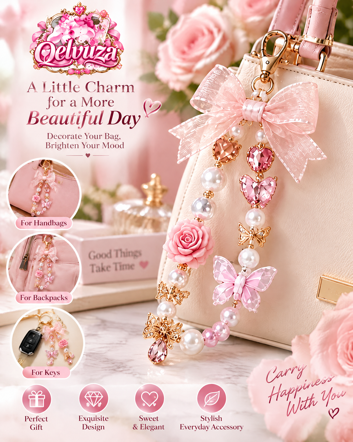 Butterfly Rose Crystal Phone Charm