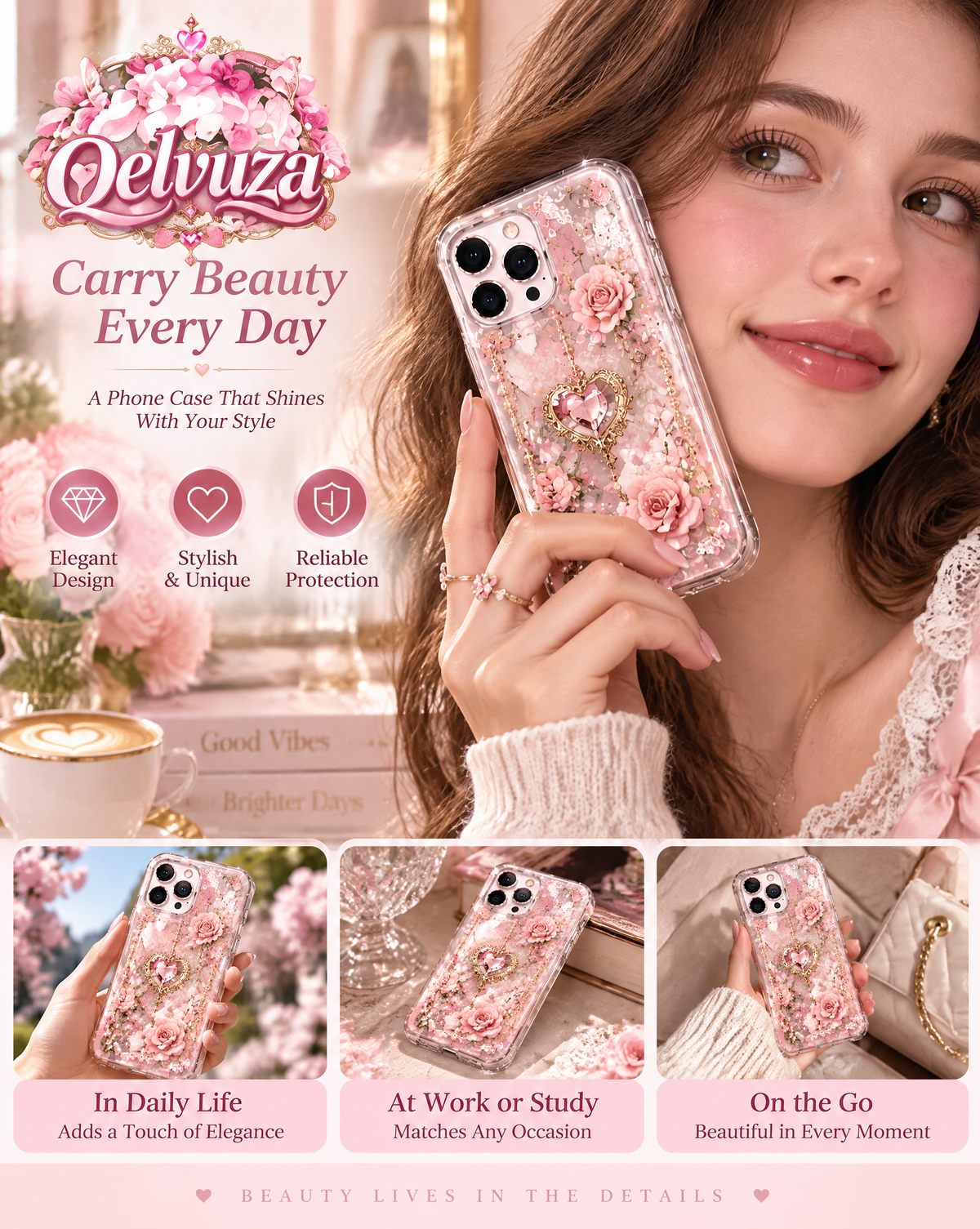 Pink Floral Pearl Chain iPhone Case